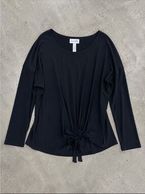 Joseph Ribkoff Black Tie Front Blouse Size 18 Long Sleeve Stretch Top 223030